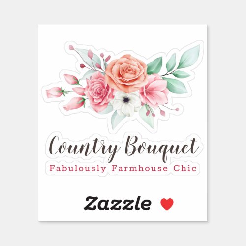 Rustic Country Farmhouse Floral Rose Boutique Logo Sticker