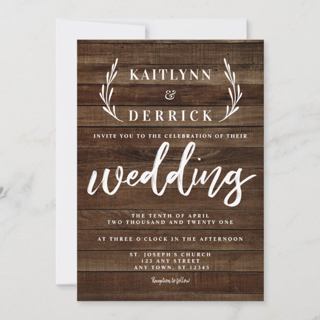 Rustic Country Farmhouse Wood Simple Wedding Invitation (Front)