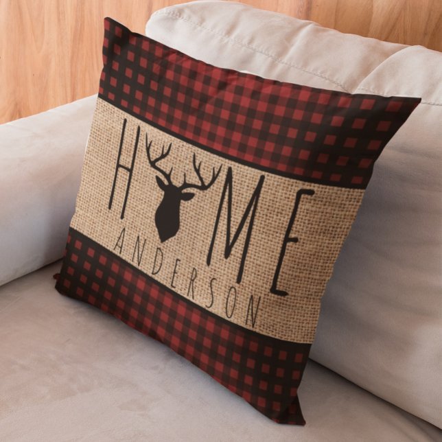 Rustic Country Faux Burlap Buck Head Family Name T Throw Pillow (Creator Uploaded)