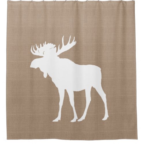 Rustic Country Faux Burlap White Moose Silhouette Shower Curtain