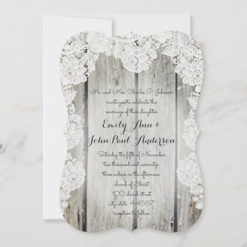 Rustic Country Faux Lace Barn Wood Wedding Invitation