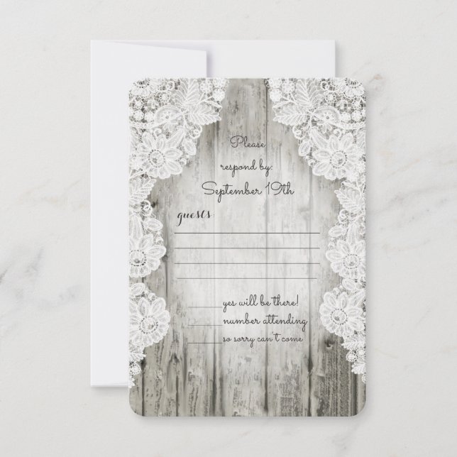 Rustic Country Faux Lace Barn Wood Wedding RSVP Card (Front)