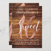 Rustic Country Faux Rose Gold Foil Wood Sweet 16 Invitation (Front/Back)