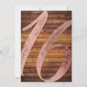 Rustic Country Faux Rose Gold Foil Wood Sweet 16 Invitation (Back)