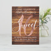 Rustic Country Faux Rose Gold Foil Wood Sweet 16 Invitation (Standing Front)