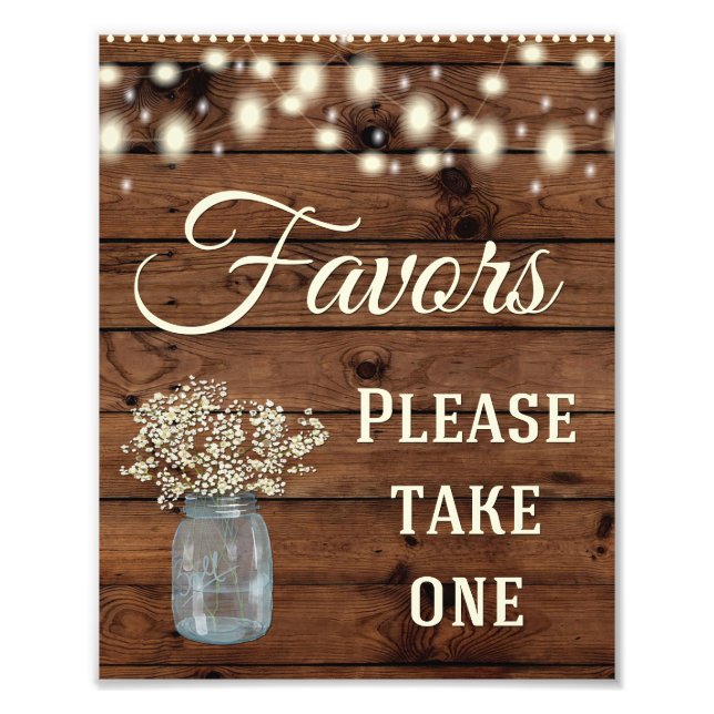 Rustic Country Favors Wedding Sign (Front)