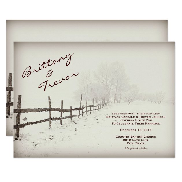 Rustic Country Fence Winter Wedding Invitations