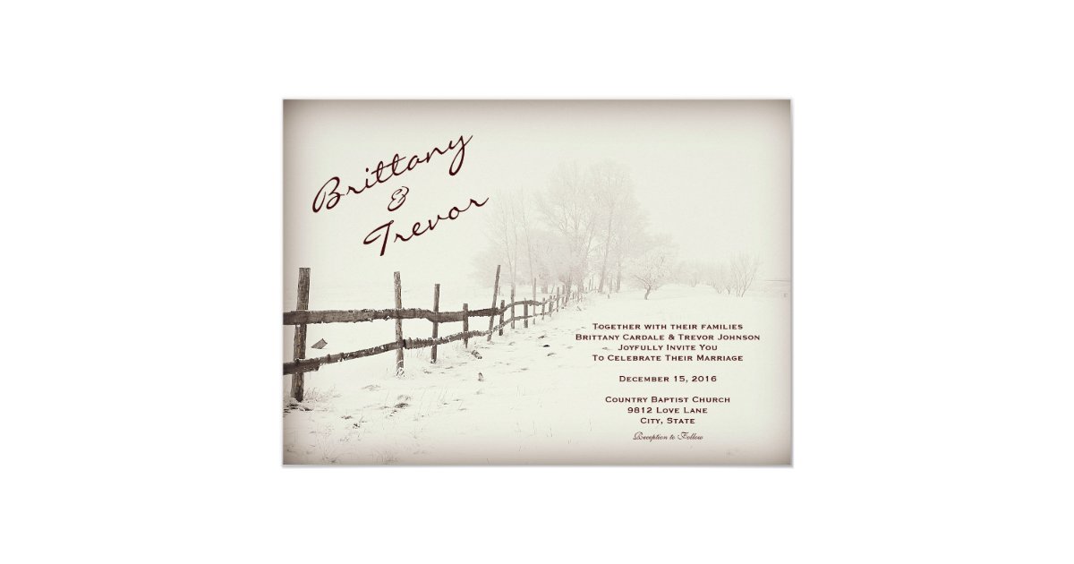 Rustic Country Fence Winter Wedding Invitations Zazzle Com