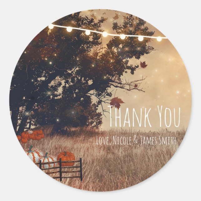 Rustic Country Field Autumn Wedding Favor Classic Round Sticker (Front)