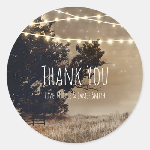 Rustic Country Field  Lights Wedding Favor Classic Round Sticker