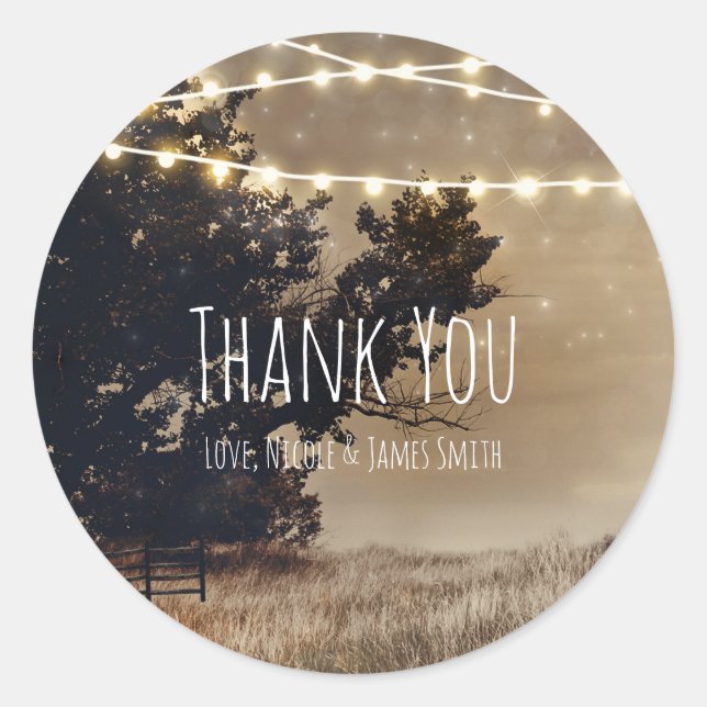 Rustic Country Field & Lights Wedding Favor Classic Round Sticker (Front)