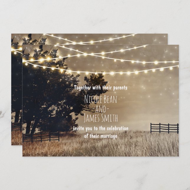 Rustic Country Field & Lights Wedding Invitations (Front/Back)