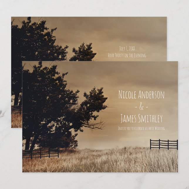 Rustic Country Field Minimal Country Wedding  Invitation (Front/Back)