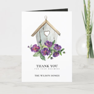 RUSTIC COUNTRY FLORA BIRDHOUSE REALTOR REAL ESTATE LETTERPRESS THANK YOU CARD