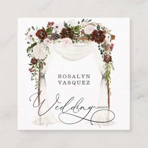 Rustic Country Floral Antler Wedding Planner Square Business Card