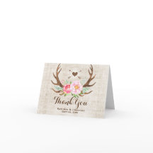 Rustic Country Floral Antlers Wedding Thank You