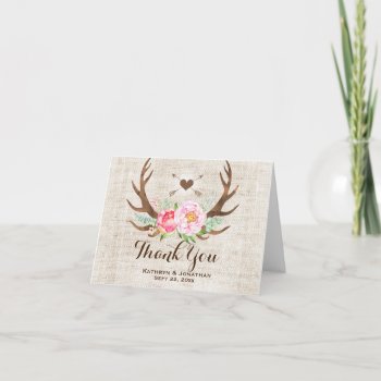 Rustic Country Floral Antlers Wedding Thank You Card by WillowTreePrints at Zazzle