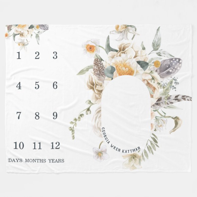 Rustic Country Floral Baby Milestone Blanket (Front (Horizontal))