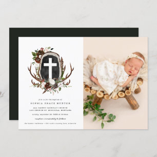 Rustic Country Floral Baptism Invitation