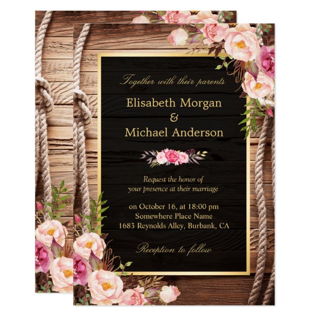 Rustic Country Floral Barn Wood Wedding Invitation