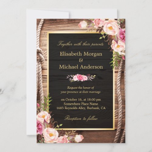 Rustic Country Floral Barn Wood Formal Wedding Card
