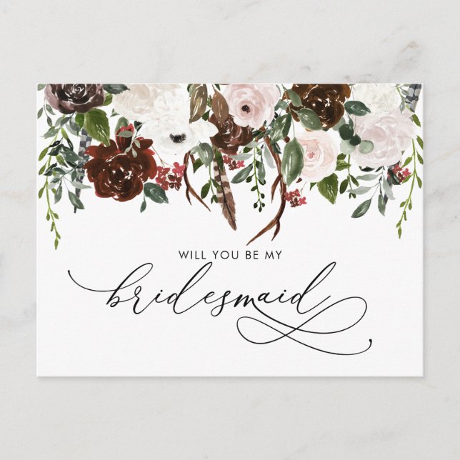 Rustic Country Floral | Be My Bridesmaid Postcard (Front)