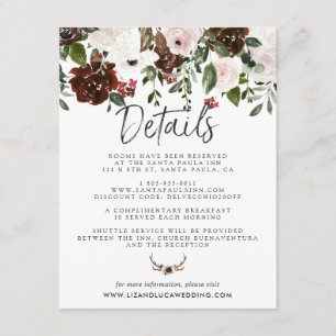 Rustic Country Floral Boho Wedding Guest Details Enclosure Card