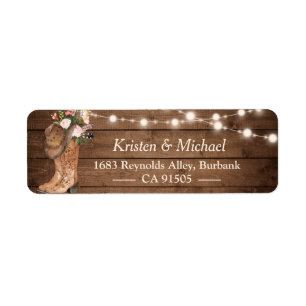 Rustic Country Floral Boots String Lights Label