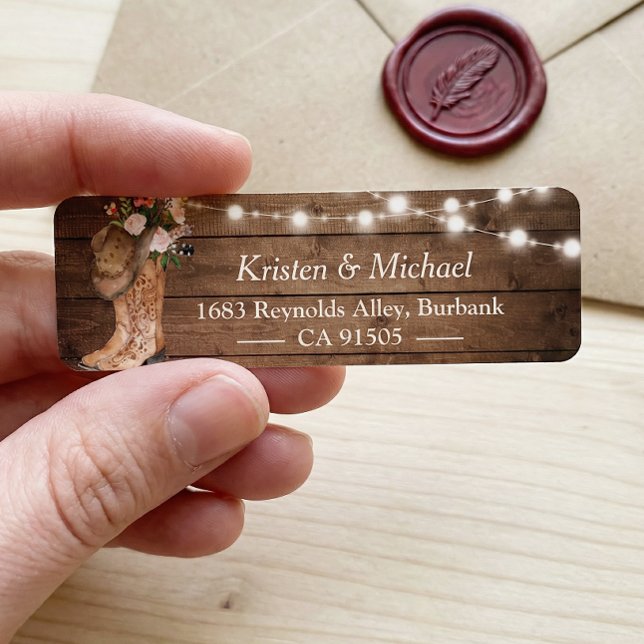 Rustic Country Floral Boots String Lights Label (Creator Uploaded)