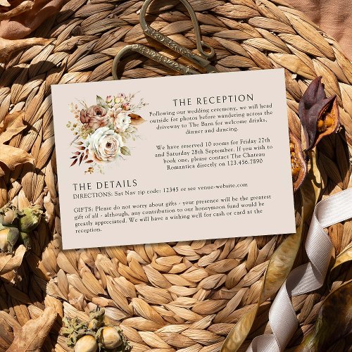 Rustic Country Floral Brown Neutral Wedding Detail Enclosure Card