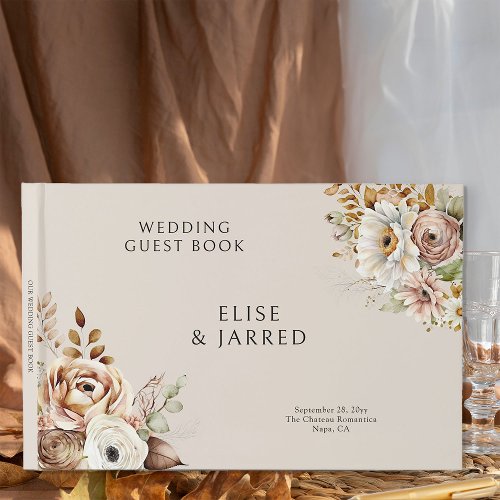 Rustic Country Floral Brown Neutral Wedding Guest Book