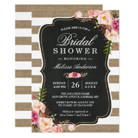 Rustic Country Floral Burlap Stripes Bridal Shower Card