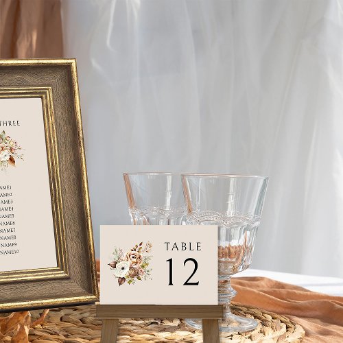 Rustic Country Floral Earthy Neutral Fall Wedding Table Number