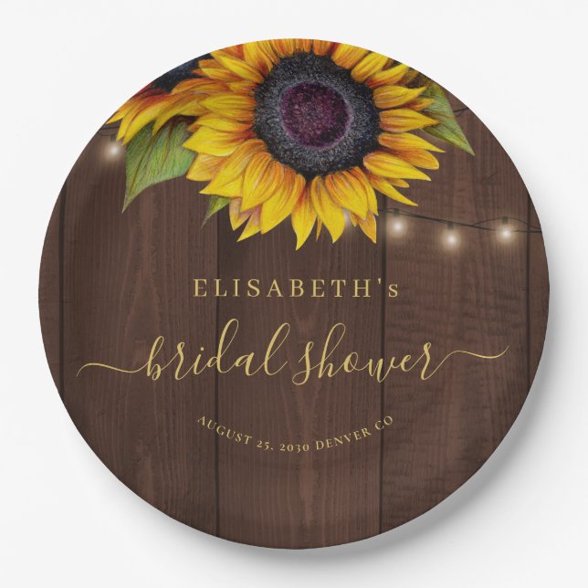 Rustic country floral elegant bridal shower paper plates (Front)