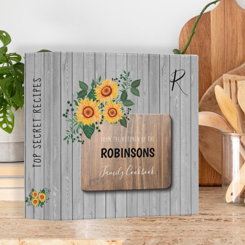 Rustic country floral  Family monogram cookbook 3 Ring Binder