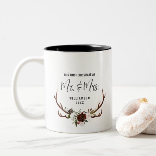 Rustic Country Floral  First Christmas Mr  Mrs Two_Tone Coffee Mug