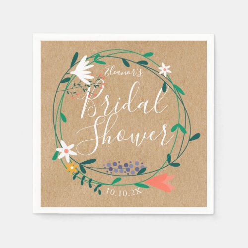 Rustic Country Floral Garland Bridal Shower Napkins
