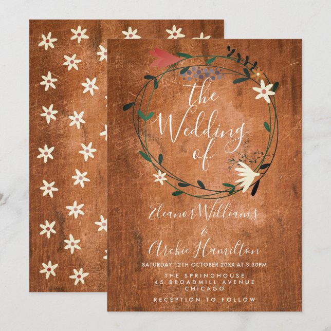 Rustic Country Floral Garland Wedding Invitation (Front/Back)