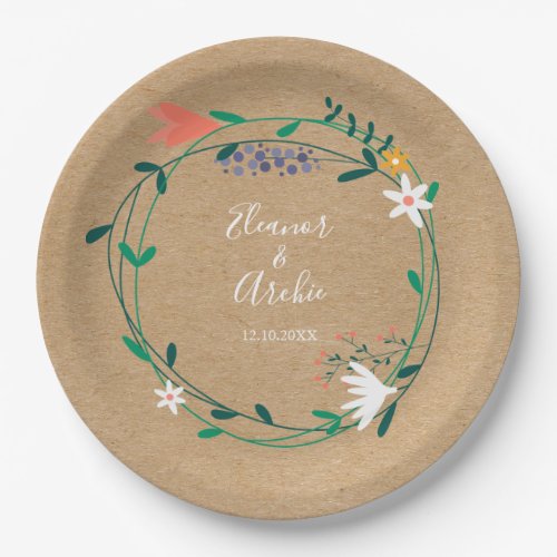 Rustic Country Floral Garland Wedding Paper Plates