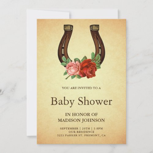 Rustic Country Floral Horseshoe Baby Shower Invitation