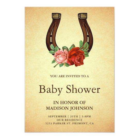 Rustic Country Floral Horseshoe Baby Shower Invitation Zazzle Com