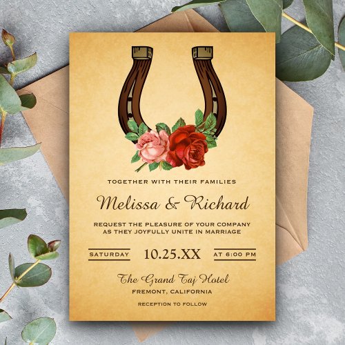 Rustic Country Floral Horseshoe Wedding Invitation