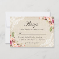 Rustic Country Floral Lace Burlap Meal Choice RSVP