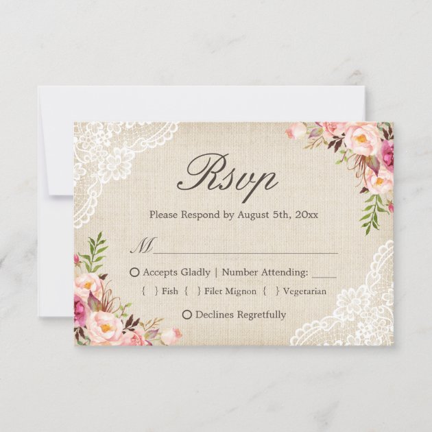 Rustic Country Floral Lace Burlap Meal Choice RSVP
