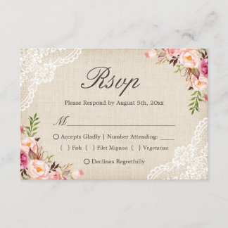 Rustic Country Floral Lace Burlap Meal Choice RSVP