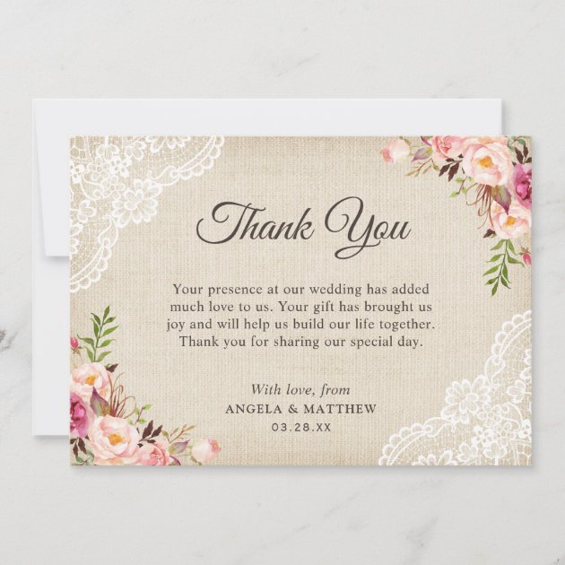 Rustic Country Floral Lace Burlap Thank You