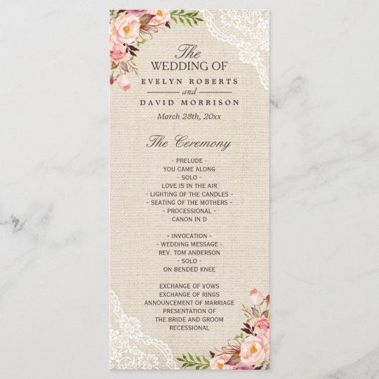 Rustic Country Floral Lace Burlap Wedding Program Zazzle Com