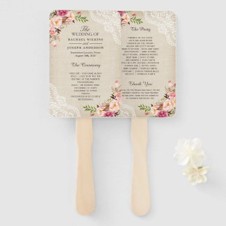 Rustic Country Floral Lace Burlap Wedding Program Hand Fan