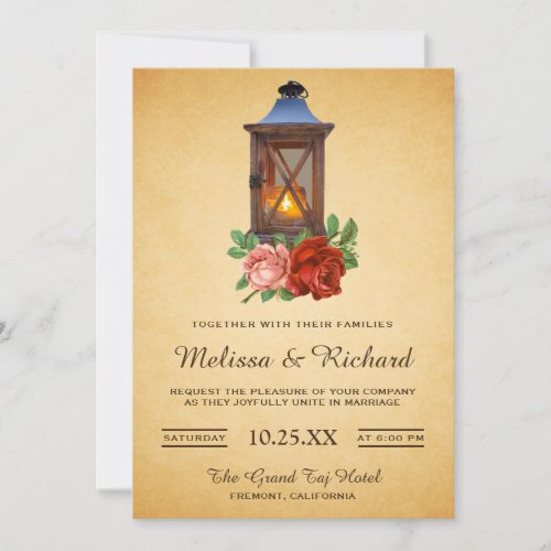 Rustic Country Floral Lantern Wedding Invitation