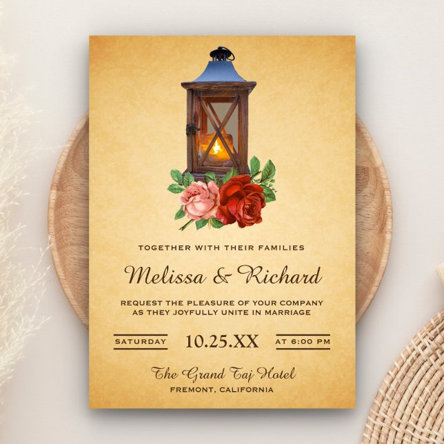 Rustic Country Floral Lantern Wedding Invitation (Creator Uploaded)